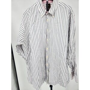 Tailorbyrd Mens XXL Button Down Shirt 100% 2 Ply Cotton Striped Navy Pink LS